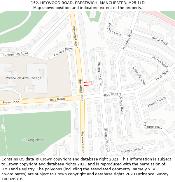 152, HEYWOOD ROAD, PRESTWICH, MANCHESTER, M25 1LD: Location map and indicative extent of plot