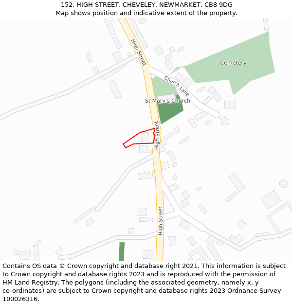 152, HIGH STREET, CHEVELEY, NEWMARKET, CB8 9DG: Location map and indicative extent of plot