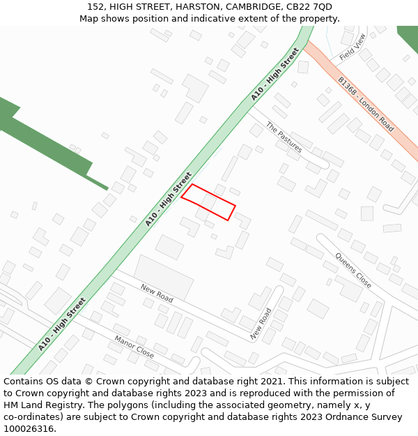 152, HIGH STREET, HARSTON, CAMBRIDGE, CB22 7QD: Location map and indicative extent of plot