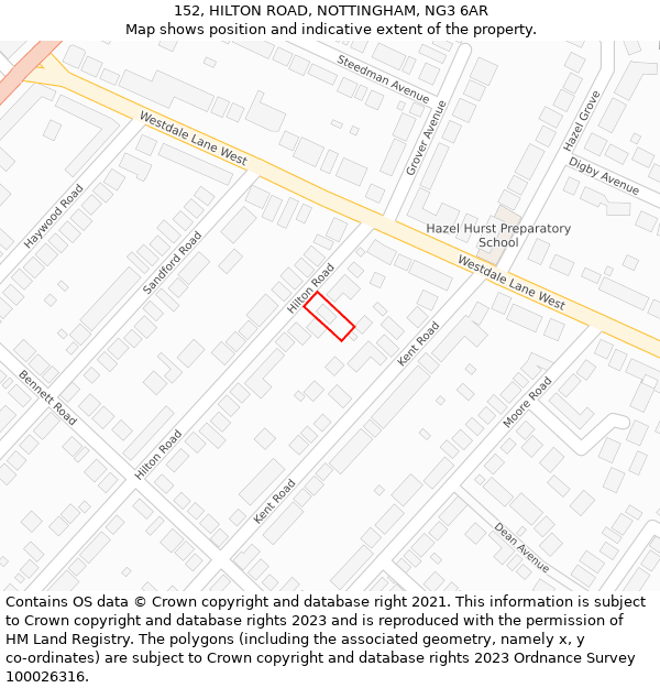 152, HILTON ROAD, NOTTINGHAM, NG3 6AR: Location map and indicative extent of plot