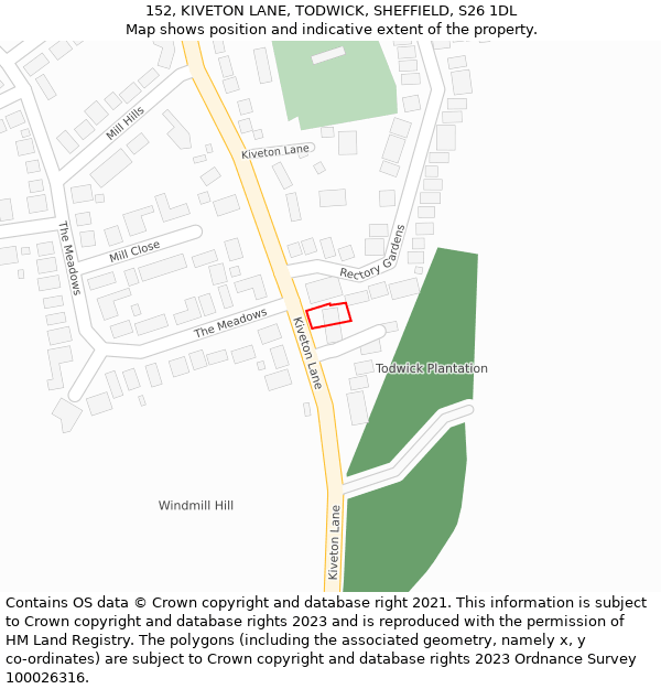 152, KIVETON LANE, TODWICK, SHEFFIELD, S26 1DL: Location map and indicative extent of plot