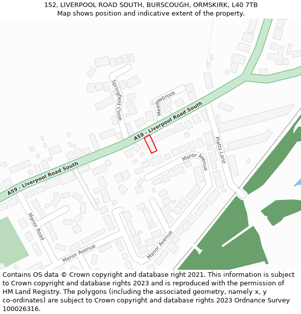 152, LIVERPOOL ROAD SOUTH, BURSCOUGH, ORMSKIRK, L40 7TB: Location map and indicative extent of plot