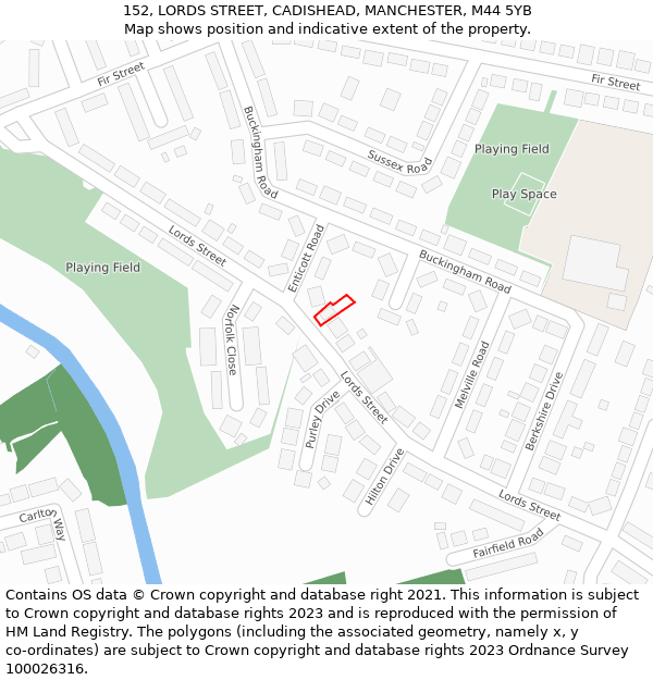 152, LORDS STREET, CADISHEAD, MANCHESTER, M44 5YB: Location map and indicative extent of plot