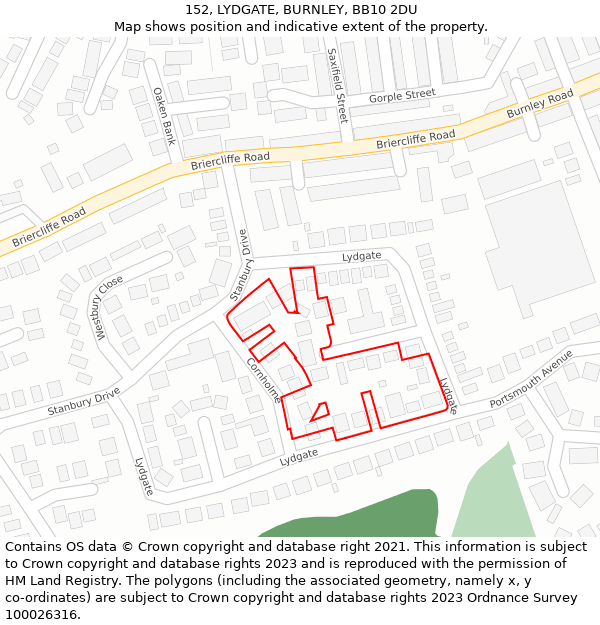 152, LYDGATE, BURNLEY, BB10 2DU: Location map and indicative extent of plot