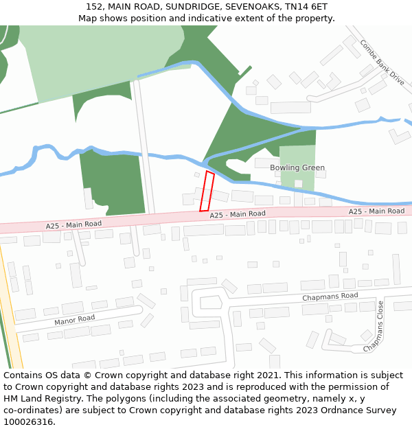 152, MAIN ROAD, SUNDRIDGE, SEVENOAKS, TN14 6ET: Location map and indicative extent of plot