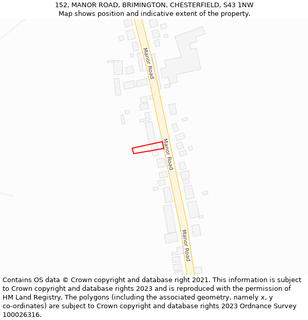 152, MANOR ROAD, BRIMINGTON, CHESTERFIELD, S43 1NW: Location map and indicative extent of plot