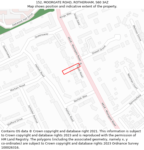 152, MOORGATE ROAD, ROTHERHAM, S60 3AZ: Location map and indicative extent of plot