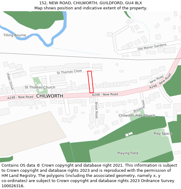 152, NEW ROAD, CHILWORTH, GUILDFORD, GU4 8LX: Location map and indicative extent of plot