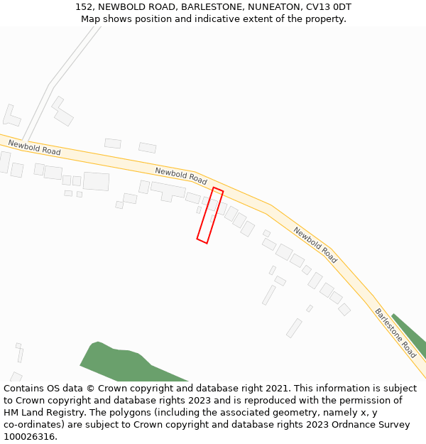 152, NEWBOLD ROAD, BARLESTONE, NUNEATON, CV13 0DT: Location map and indicative extent of plot