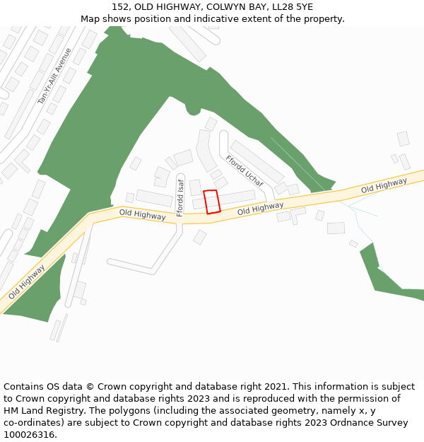 152, OLD HIGHWAY, COLWYN BAY, LL28 5YE: Location map and indicative extent of plot