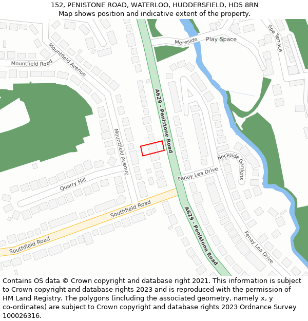 152, PENISTONE ROAD, WATERLOO, HUDDERSFIELD, HD5 8RN: Location map and indicative extent of plot