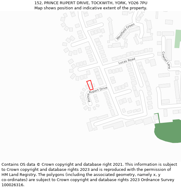 152, PRINCE RUPERT DRIVE, TOCKWITH, YORK, YO26 7PU: Location map and indicative extent of plot