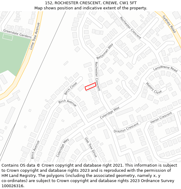 152, ROCHESTER CRESCENT, CREWE, CW1 5FT: Location map and indicative extent of plot