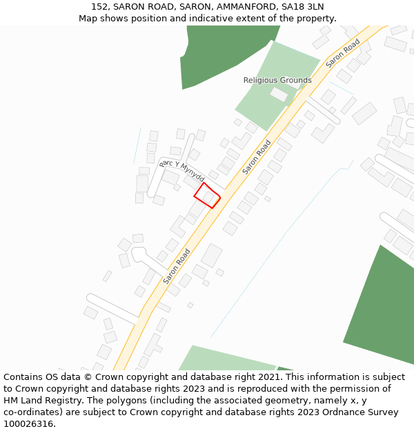 152, SARON ROAD, SARON, AMMANFORD, SA18 3LN: Location map and indicative extent of plot