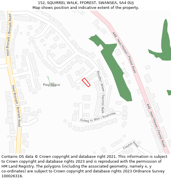 152, SQUIRREL WALK, FFOREST, SWANSEA, SA4 0UJ: Location map and indicative extent of plot