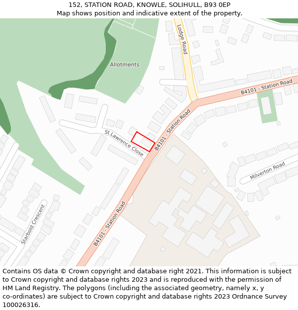 152, STATION ROAD, KNOWLE, SOLIHULL, B93 0EP: Location map and indicative extent of plot