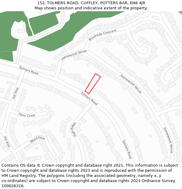 152, TOLMERS ROAD, CUFFLEY, POTTERS BAR, EN6 4JR: Location map and indicative extent of plot