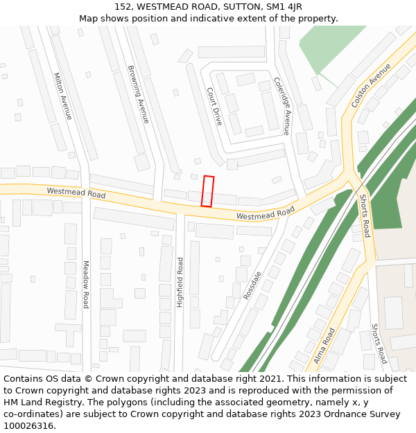 152, WESTMEAD ROAD, SUTTON, SM1 4JR: Location map and indicative extent of plot