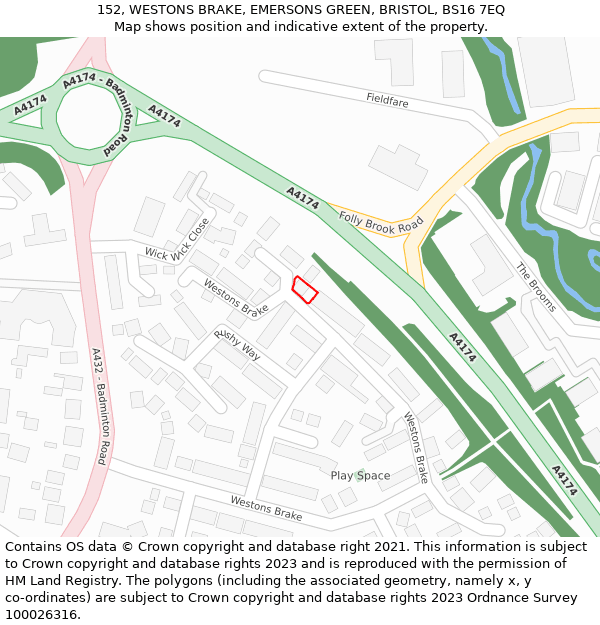 152, WESTONS BRAKE, EMERSONS GREEN, BRISTOL, BS16 7EQ: Location map and indicative extent of plot