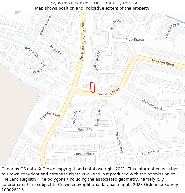 152, WORSTON ROAD, HIGHBRIDGE, TA9 3JX: Location map and indicative extent of plot