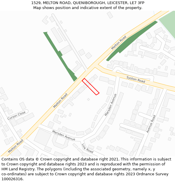 1529, MELTON ROAD, QUENIBOROUGH, LEICESTER, LE7 3FP: Location map and indicative extent of plot