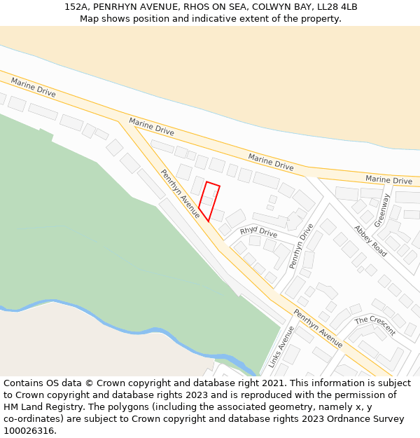 152A, PENRHYN AVENUE, RHOS ON SEA, COLWYN BAY, LL28 4LB: Location map and indicative extent of plot