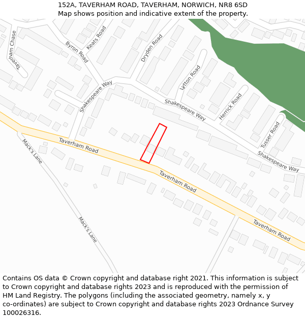 152A, TAVERHAM ROAD, TAVERHAM, NORWICH, NR8 6SD: Location map and indicative extent of plot