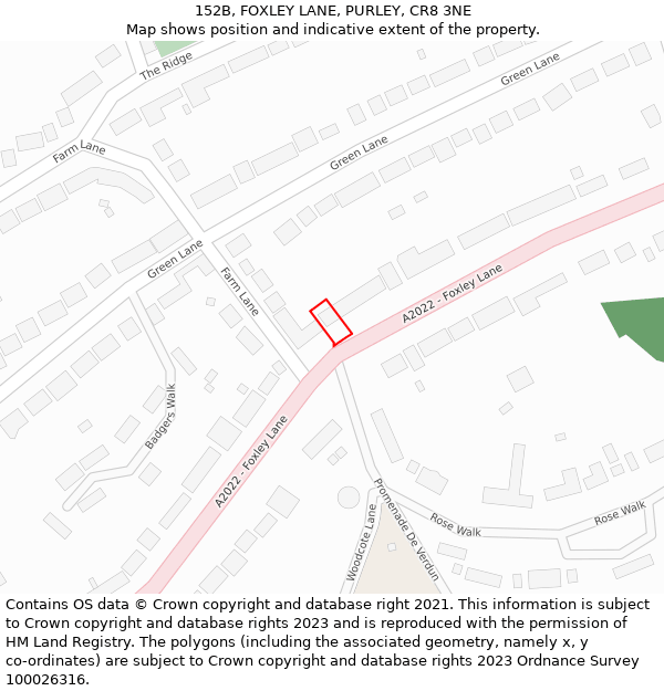 152B, FOXLEY LANE, PURLEY, CR8 3NE: Location map and indicative extent of plot