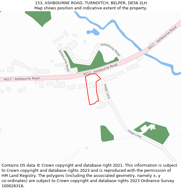 153, ASHBOURNE ROAD, TURNDITCH, BELPER, DE56 2LH: Location map and indicative extent of plot