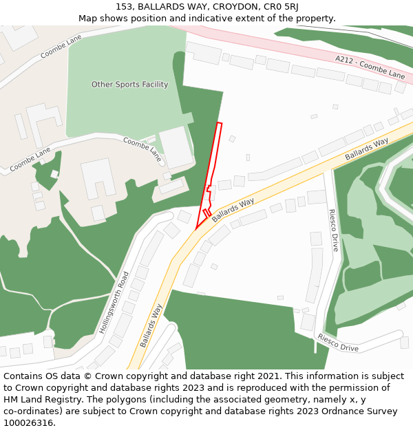 153, BALLARDS WAY, CROYDON, CR0 5RJ: Location map and indicative extent of plot