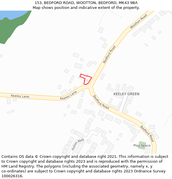 153, BEDFORD ROAD, WOOTTON, BEDFORD, MK43 9BA: Location map and indicative extent of plot