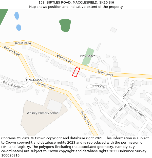 153, BIRTLES ROAD, MACCLESFIELD, SK10 3JH: Location map and indicative extent of plot
