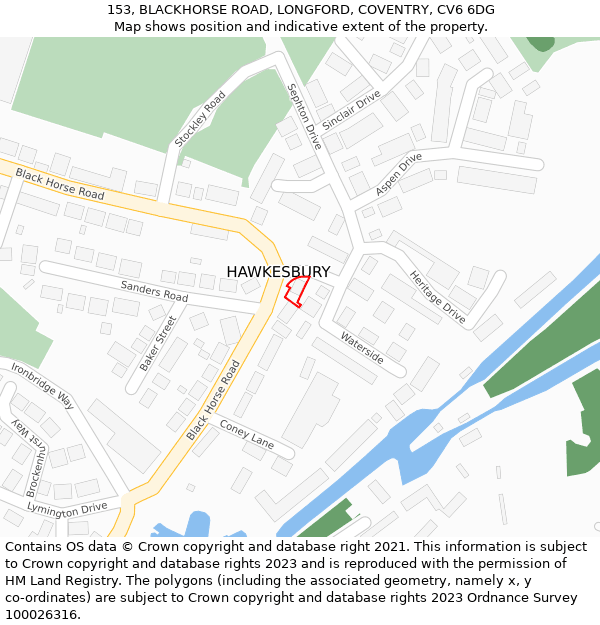 153, BLACKHORSE ROAD, LONGFORD, COVENTRY, CV6 6DG: Location map and indicative extent of plot