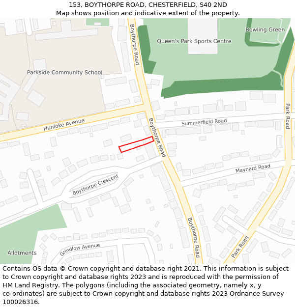 153, BOYTHORPE ROAD, CHESTERFIELD, S40 2ND: Location map and indicative extent of plot