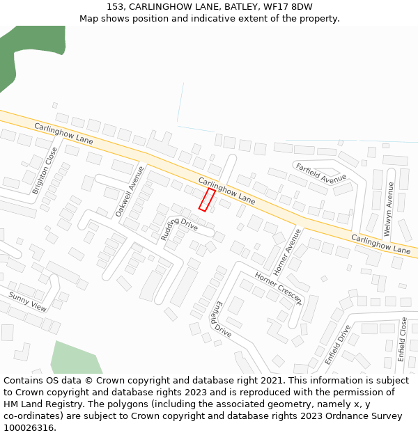 153, CARLINGHOW LANE, BATLEY, WF17 8DW: Location map and indicative extent of plot