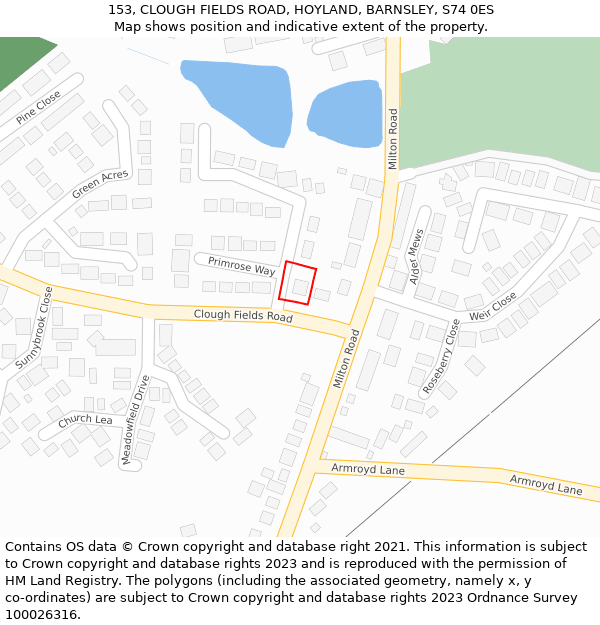 153, CLOUGH FIELDS ROAD, HOYLAND, BARNSLEY, S74 0ES: Location map and indicative extent of plot