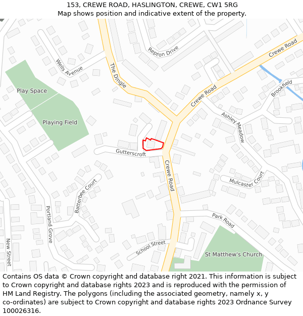 153, CREWE ROAD, HASLINGTON, CREWE, CW1 5RG: Location map and indicative extent of plot