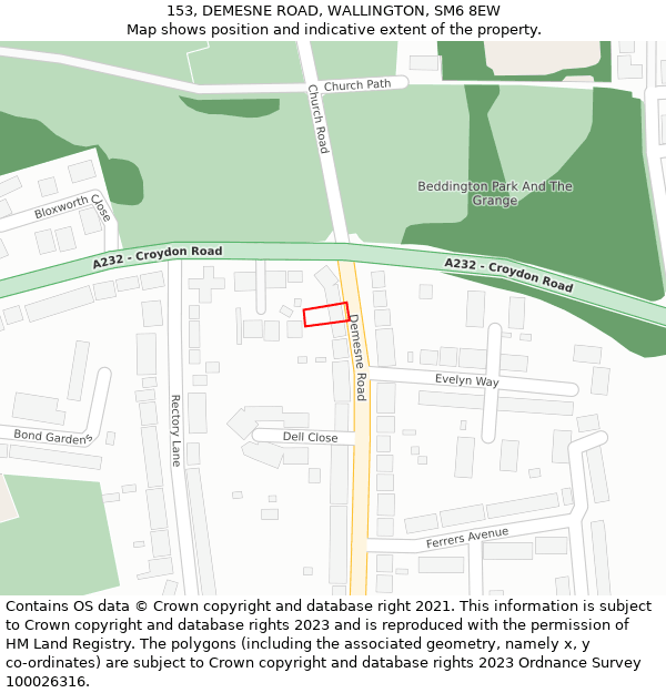 153, DEMESNE ROAD, WALLINGTON, SM6 8EW: Location map and indicative extent of plot