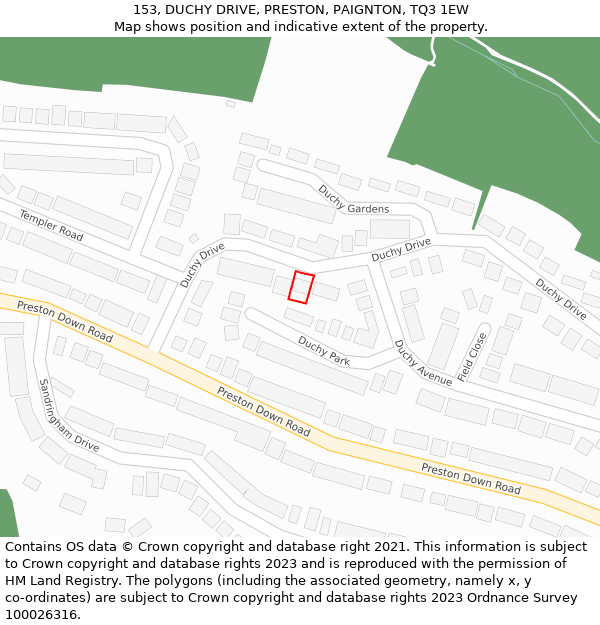 153, DUCHY DRIVE, PRESTON, PAIGNTON, TQ3 1EW: Location map and indicative extent of plot