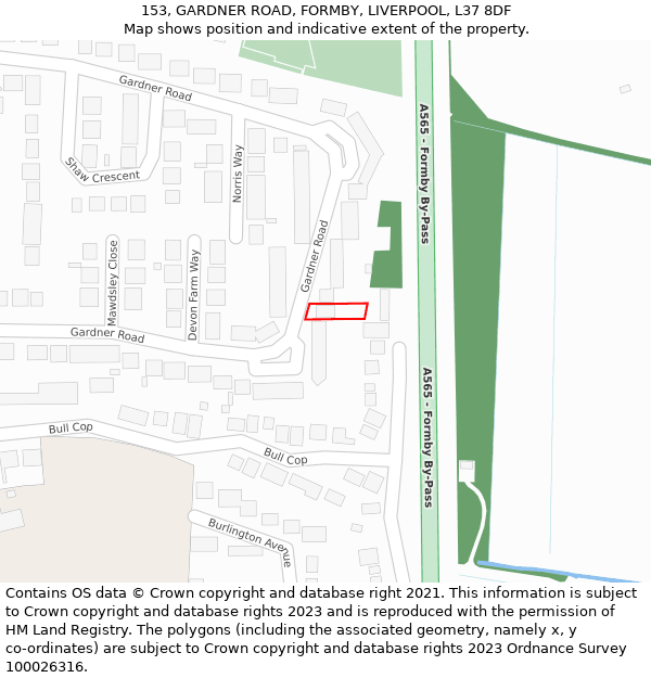 153, GARDNER ROAD, FORMBY, LIVERPOOL, L37 8DF: Location map and indicative extent of plot