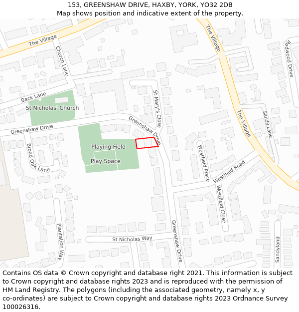 153, GREENSHAW DRIVE, HAXBY, YORK, YO32 2DB: Location map and indicative extent of plot