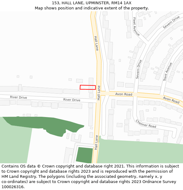 153, HALL LANE, UPMINSTER, RM14 1AX: Location map and indicative extent of plot