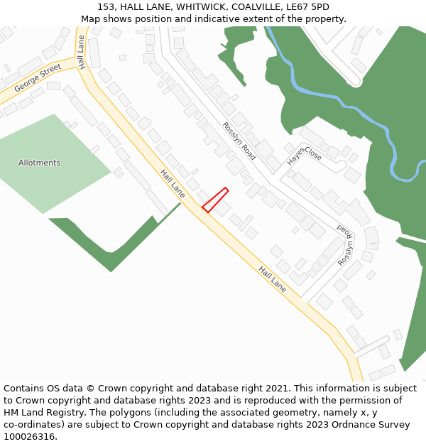 153, HALL LANE, WHITWICK, COALVILLE, LE67 5PD: Location map and indicative extent of plot