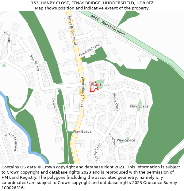 153, HANBY CLOSE, FENAY BRIDGE, HUDDERSFIELD, HD8 0FZ: Location map and indicative extent of plot