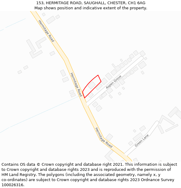 153, HERMITAGE ROAD, SAUGHALL, CHESTER, CH1 6AG: Location map and indicative extent of plot