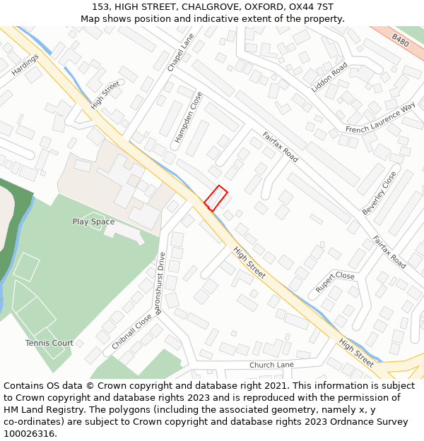 153, HIGH STREET, CHALGROVE, OXFORD, OX44 7ST: Location map and indicative extent of plot