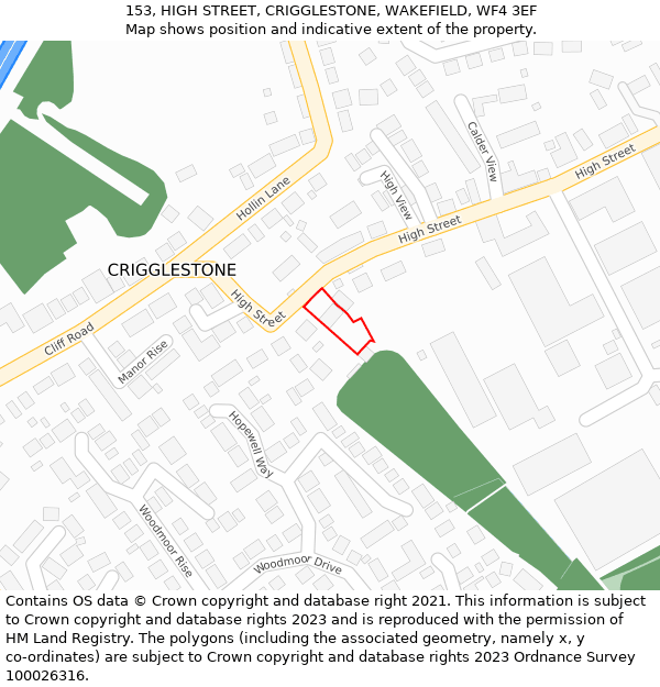 153, HIGH STREET, CRIGGLESTONE, WAKEFIELD, WF4 3EF: Location map and indicative extent of plot