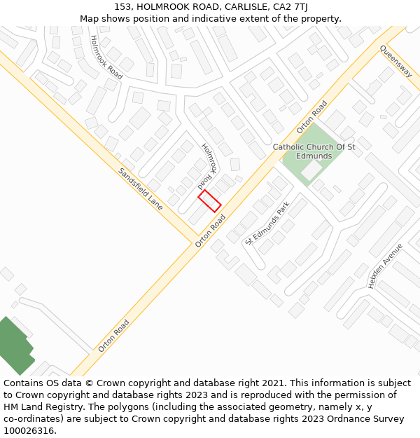 153, HOLMROOK ROAD, CARLISLE, CA2 7TJ: Location map and indicative extent of plot