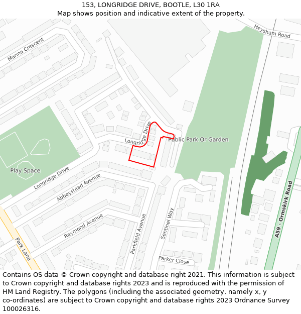 153, LONGRIDGE DRIVE, BOOTLE, L30 1RA: Location map and indicative extent of plot