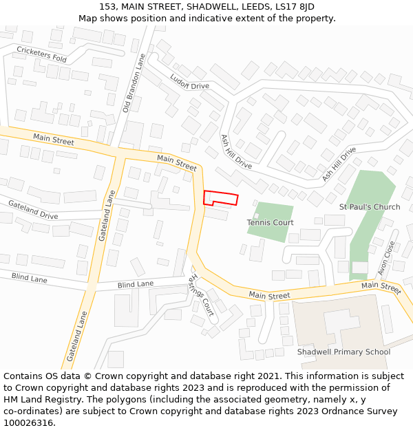 153, MAIN STREET, SHADWELL, LEEDS, LS17 8JD: Location map and indicative extent of plot